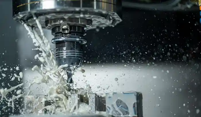 coolant splashing against workpiece